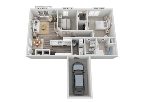 Floor plan for 2 beds, 2 baths, 1090 sqft